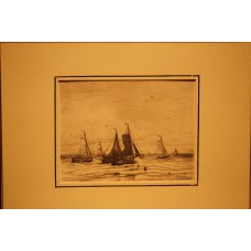 Mesdag 23- 2-1831 10-7-1915  Prent in lijst (19ᵉ eeuw) Aankomst vissersboten op het strand