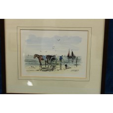 Schilderij Dijk van Ros (19ᵉ eeuw) Handingekleurde litho in lijst
Noordzeestrand